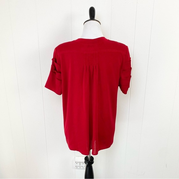 EXCLUSIVELY Misook Red Pleated Statement Short Sleeve Button Cardigan Top XL - Picture 2 of 16